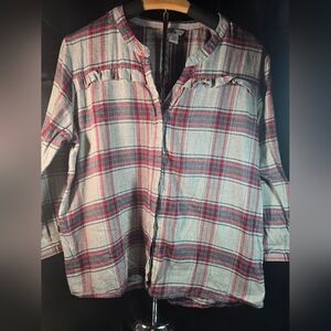 Bass Womens 3/4 Sleeve 100 % Cotton Plaid Button-Up Shirt